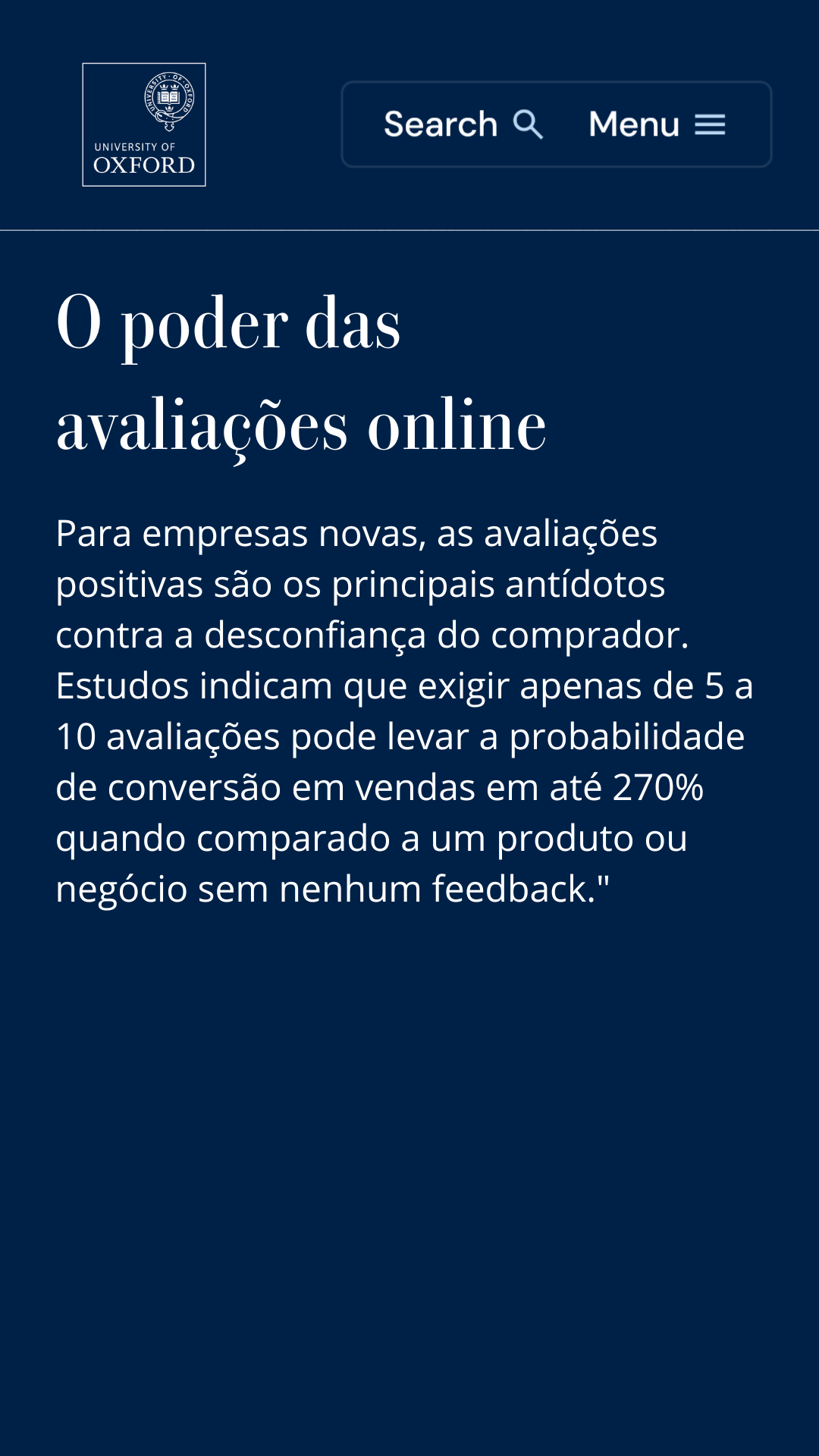Estudo da Universidade de Oxford sobre o poder das avaliações online
